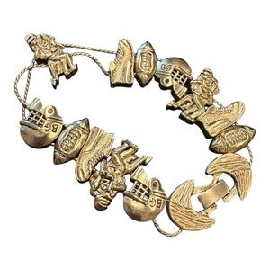 B.G. TOFA 1995 Vintage Football Charm Bracelet Sports Theme Gold JB8
